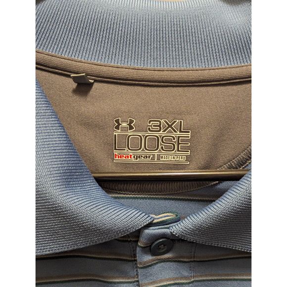 Under Armour Polo Shirt Mens 3XL Loose Blue Striped HeatGear Casual Golf Stretch - Picture 4 of 6